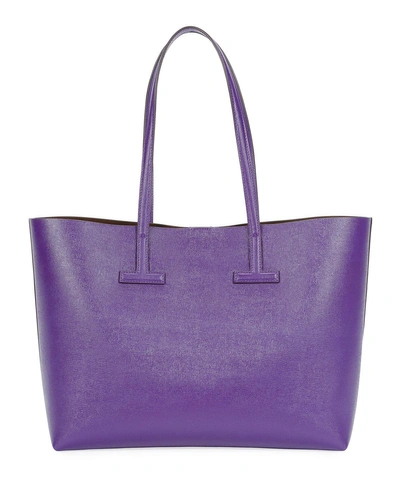 Tom Ford Saffiano Leather Small T Tote Bag In Purple