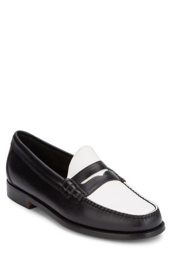 bass black and white loafers