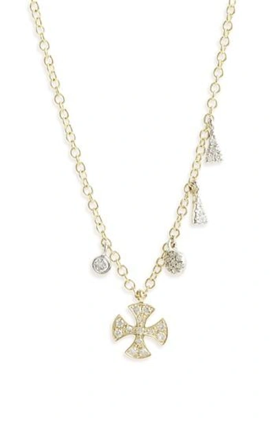 Meira T Cross Charm Pendant Necklace In Yellow Gold/ White Gold