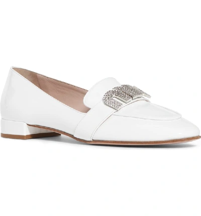 Miu Miu Crystal Patent Leather Loafers In White