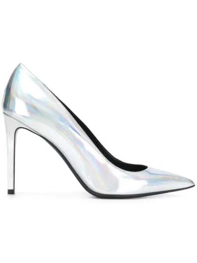 Balmain Daphne Metallic Pointy Toe Pump In Silver