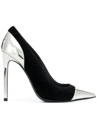 Balmain Daphne Duo Mirrored Leather-trimmed Velvet Pumps In Black