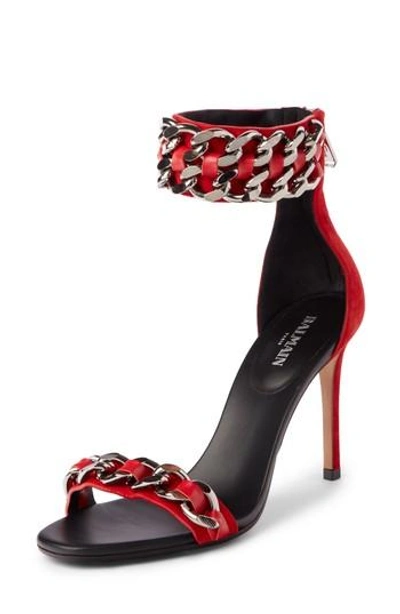 Balmain Chain Ankle Strap Sandal In Red