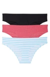 Honeydew Intimates 3-pack Hipster Panties In Black/ Poppy/ Marine Stripe