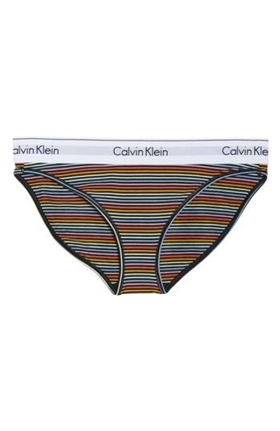 Calvin Klein 'modern Cotton Collection' Cotton Blend Bikini In Prism Stripe Black