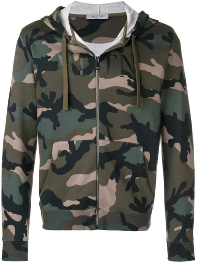 Valentino Camouflage-print Hooded Sweatshirt In Army Green