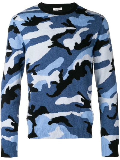 Valentino Cashmere Camo Sweater In Blue