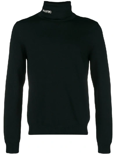 Valentino Roll-neck Ribbed-knit Cashmere Sweater In Black
