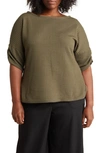 Max Studio Waffle Knit Ruched Top In Army-army