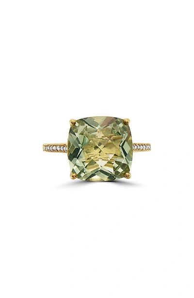 Effy 14k Yellow Gold Prasiolite & Diamond Halo Ring In Green