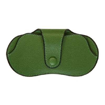 Valextra Green Leather Glasses Case In Green Grass