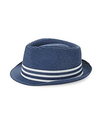 Saks Fifth Avenue Striped Patterned Fedora Hat In Navy