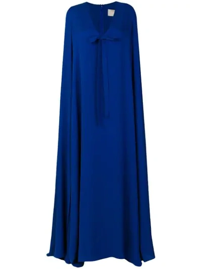 Elie Saab Cape Long Dress In Blue
