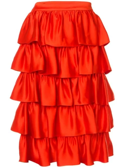Stella Mccartney Ruffled Midi Skirt In Red