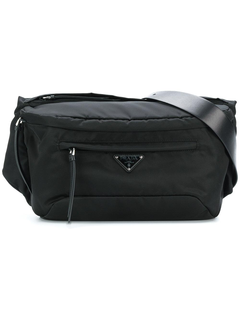 Prada Nylon Logo Plaque Waist Bag - Black | ModeSens