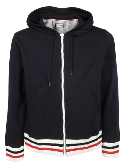 Moncler Zipped Hooded Jacket In Blue