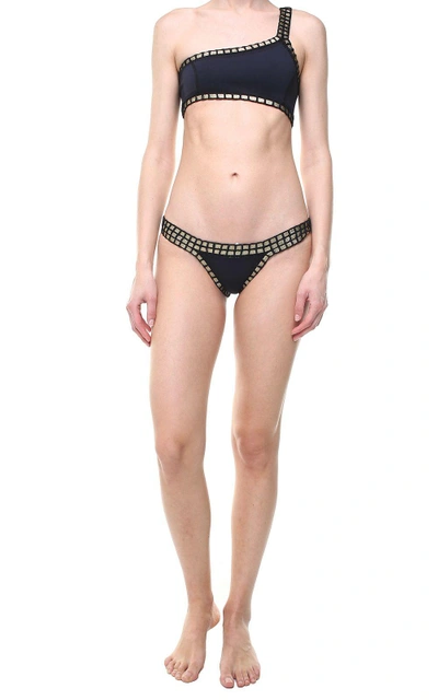 Kiini Chacha One-shoulder Croquet-trimmed Bikini Top In Nero