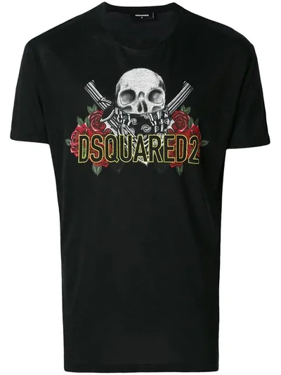 Dsquared2 Guns & Roses Cotton Jersey T-shirt In Black