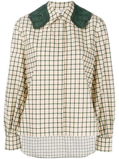 Fendi Checkered Shirt With Crochet Lace Collar - Green