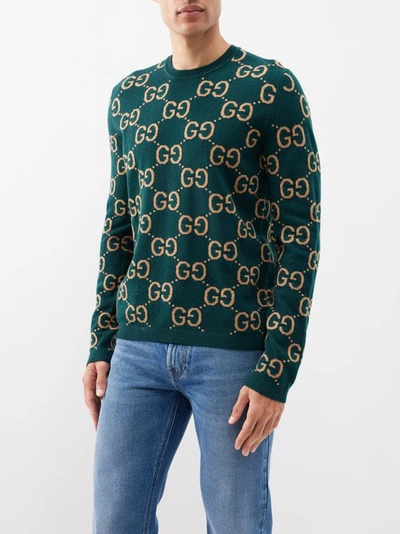 Gucci Gg Wool Jacquard Jumper In Dark Green Multi