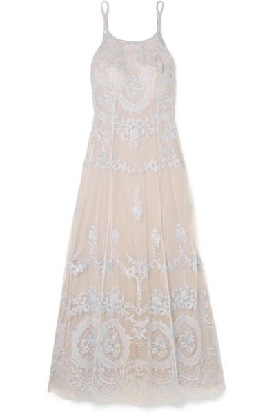 Id Sarrieri Célestine Embroidered Tulle Nightdress In Silver