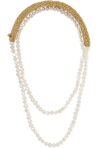 Lucy Folk Pearl Diver Gold-plated, Lurex And Pearl Necklace