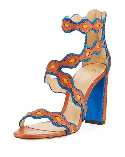Alexandre Birman Embroidered Strappy Sandal In Brown