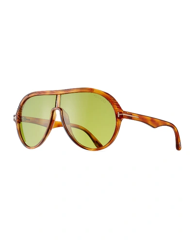 Tom Ford Men's Universal-fit Acetate Aviator Shield Sunglasses In Brown Pattern