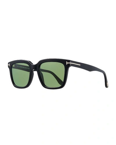 Tom Ford Men's Rectangular Acetate Sunglasses, Black In Black Pattern