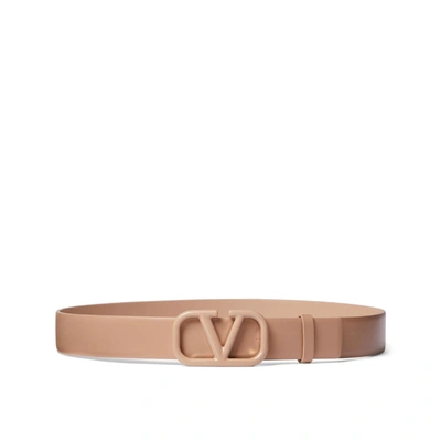 Vlogo Signature Belt In Shiny Calfskin 30mm for Woman in Powder Rose