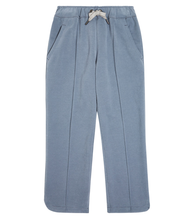 Brunello Cucinelli Kids' Cotton Jersey Sweatpants In Blue
