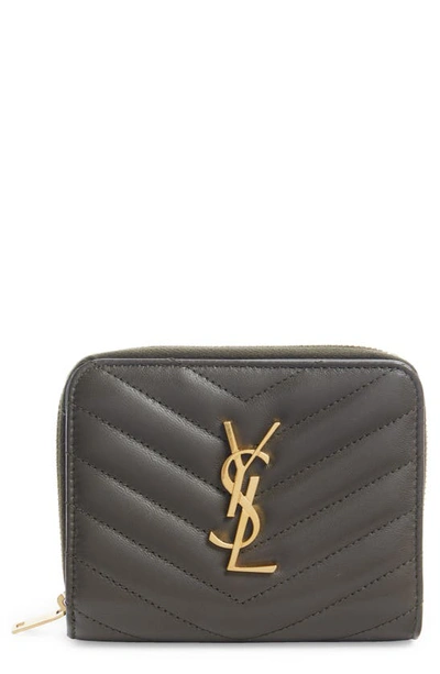 Saint Laurent Cassandre Leather Compact Wallet In Light Musk