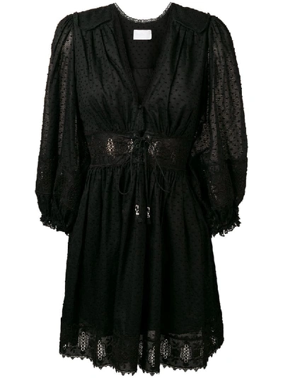 Zimmermann - Iris Corset Waist Cotton Dress - Womens - Black