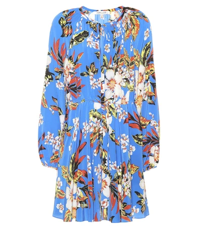 Diane Von Furstenberg Floral-print Silk-jersey Mini Dress In Blue