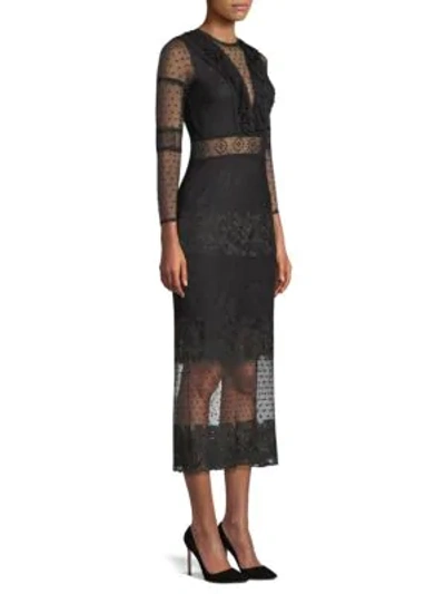 Alexis Elize Long-sleeve Lace Midi Dress In Black