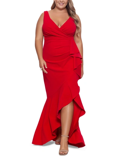 Betsy & Adam Plus Womens V-neck Maxi Evening Dress In Red