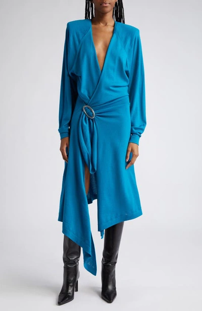 Attico Atwell Wool Wrap Dress In Blue
