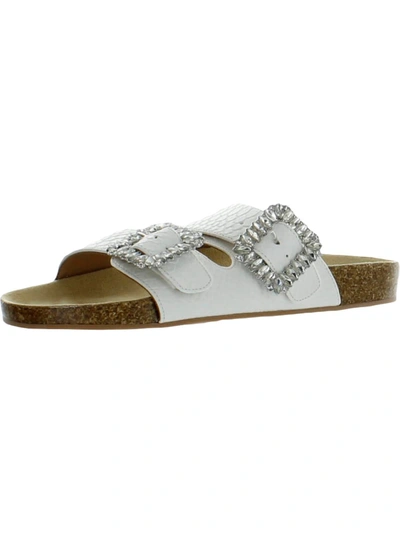 Steven New York Somers Womens Leather Rhinestone Footbed Sandals In White