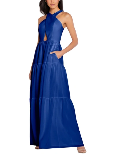 Aidan Mattox Womens Chiffon Tiered Evening Dress In Blue