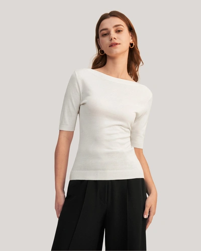 Lilysilk Versatile Boat Neckline Silk Knitted Tee For Women In White