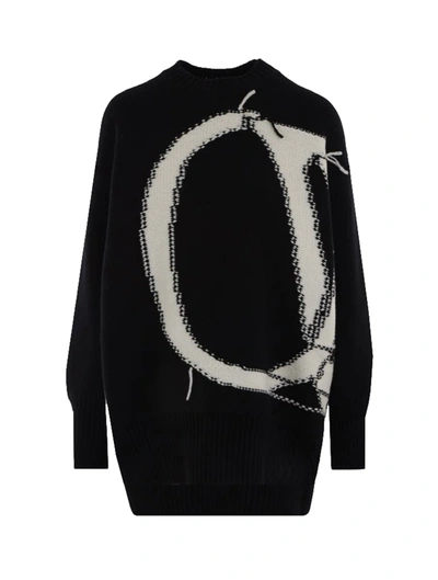 Off-white Ow Logo Intarsia Wool Oversized Pullover In Black White A
