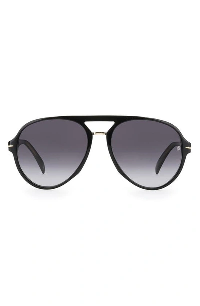 David Beckham Eyewear 57mm Aviator Sunglasses In Black/ Grey Shaded