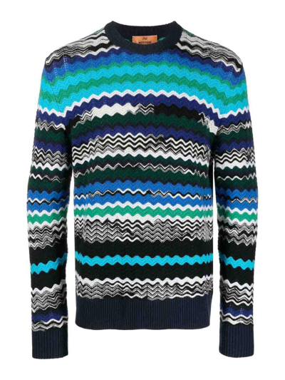 Missoni Zigzag-woven Wool-blend Jumper In Azul