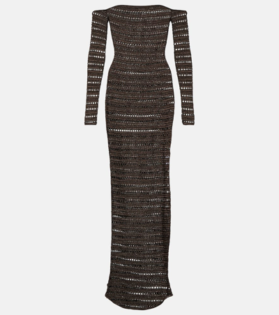 Aya Muse Montro Open-knit Maxi Dress In Brown