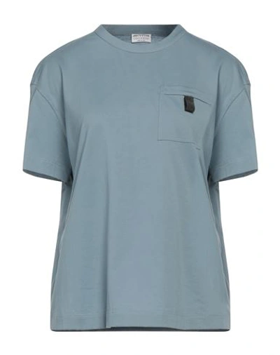 Brunello Cucinelli Woman T-shirt Slate Blue Size S Cotton, Acetate, Silk
