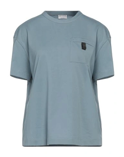 Brunello Cucinelli Woman T-shirt Slate Blue Size 4xl Cotton, Acetate, Silk