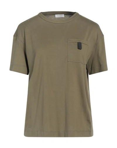 Brunello Cucinelli Woman T-shirt Military Green Size S Cotton, Acetate, Silk