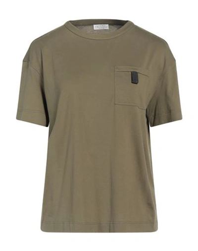 Brunello Cucinelli Woman T-shirt Military Green Size Xs Cotton, Acetate, Silk
