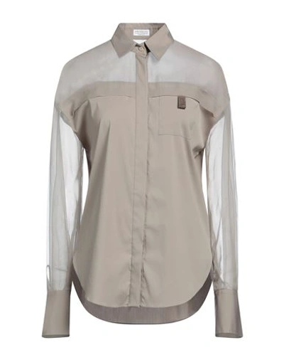 Brunello Cucinelli Woman Shirt Khaki Size Xxl Cotton, Polyamide, Elastane, Silk, Ecobrass In Beige