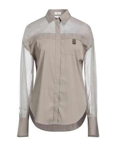 Brunello Cucinelli Woman Shirt Khaki Size Xl Cotton, Polyamide, Elastane, Silk, Ecobrass In Beige